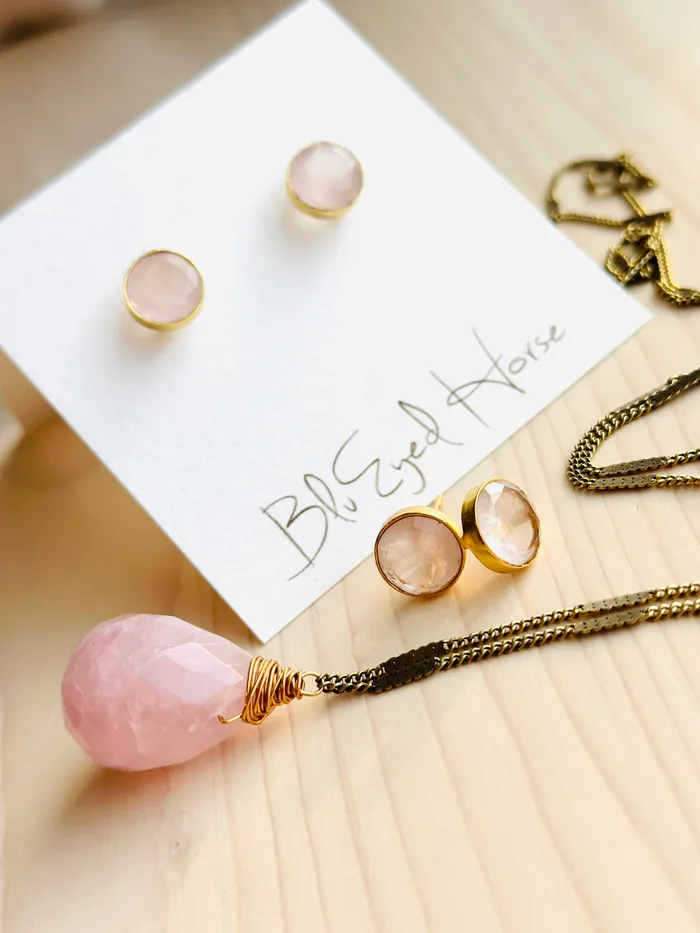 Rose Quartz Post Earring BlueyedHorse Earrings
