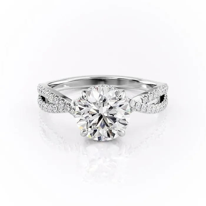Round Cut Moissanite Engagement Ring Twisted Stone Set Shoulders Flawless Moissanite Rings Round Cut Moissanite Engagement Ring Twisted Stone Set Shoulders Flawless Moissanite Rings