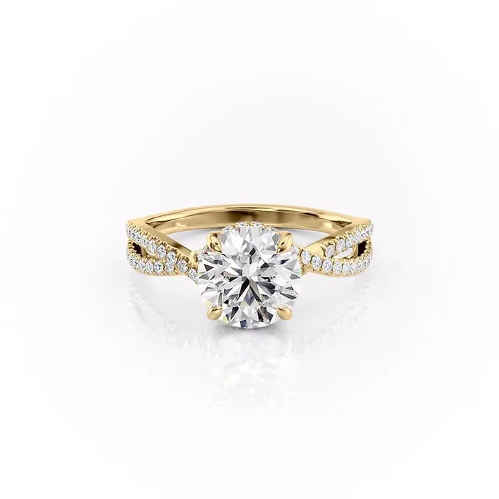 Round Cut Moissanite Engagement Ring Twisted Stone Set Shoulders Flawless Moissanite Rings