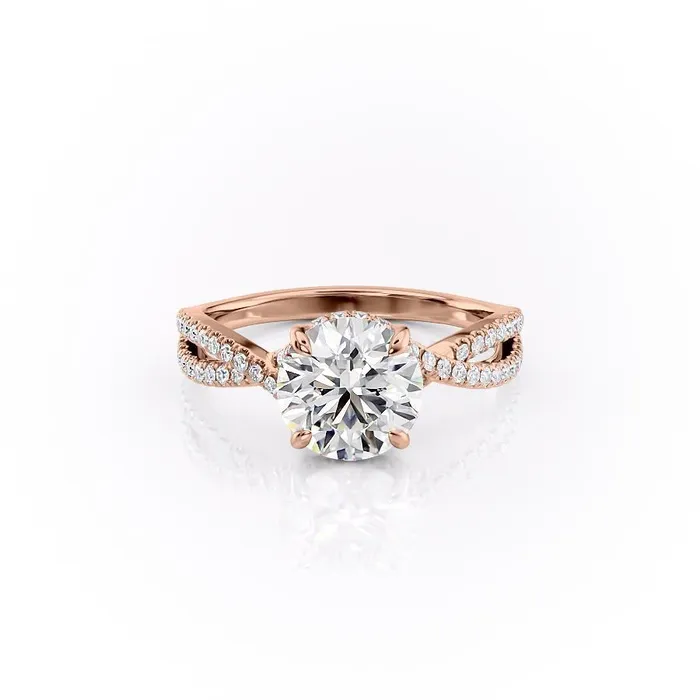 Round Cut Moissanite Engagement Ring Twisted Stone Set Shoulders Flawless Moissanite Rings