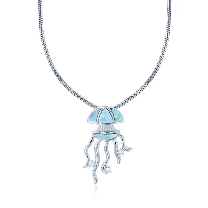 Silver Necklaces Sterling Silver Rhodium Larimar Jellyfish 22 Round Snake Adjustable Necklace Silver Necklaces Sterling Silver Rhodium Larimar Jellyfish 22 Round Snake Adjustable Necklace
