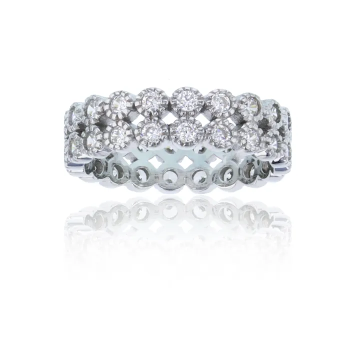 Silver Rings Sterling Silver 2 Row Bezel Milgraine Eternity Ring