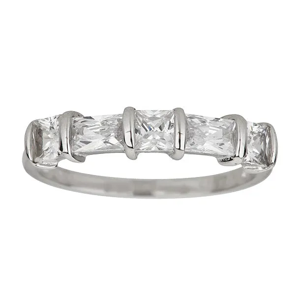 Silver Rings Sterling Silver Baguette Princess Cut 5 Stone Cubic Zirconia Anniversary Band Ring Silver Rings Sterling Silver Baguette Princess Cut 5 Stone Cubic Zirconia Anniversary Band Ring
