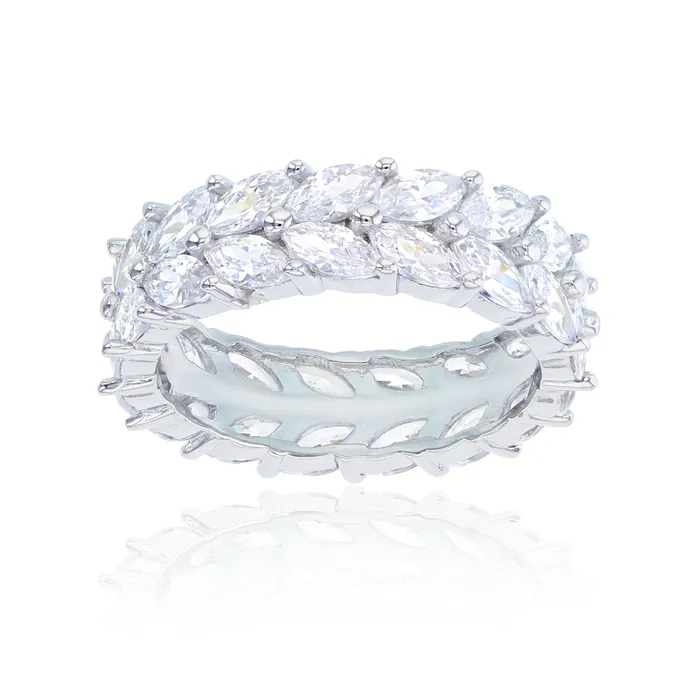 Silver Rings Sterling Silver Cubic Zirconia 2 Row Marquise Cut Eternity Band Ring Silver Rings Sterling Silver Cubic Zirconia 2 Row Marquise Cut Eternity Band Ring