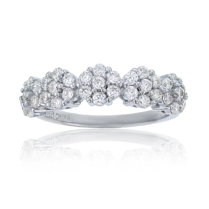 Silver Rings Sterling Silver Rhodium Halo Round CZ Anniversary Ring