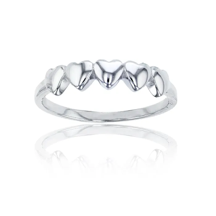 Silver Rings Sterling Silver Row of Hearts Ring