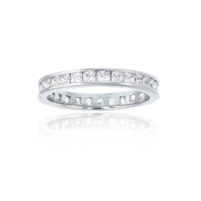 Silver Sterling Silver 2x2mm Emerald Cut Cubic Zirconia Pave Eternity Band Ring Rings Silver Sterling Silver 2x2mm Emerald Cut Cubic Zirconia Pave Eternity Band Ring Rings