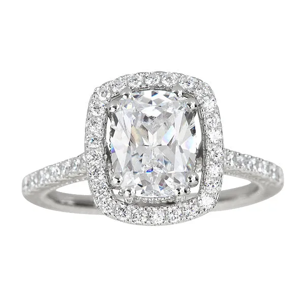Silver Sterling Silver 9mm Emerald Cut Halo Pave Cubic Zirconia Engagement Ring Rings Silver Sterling Silver 9mm Emerald Cut Halo Pave Cubic Zirconia Engagement Ring Rings