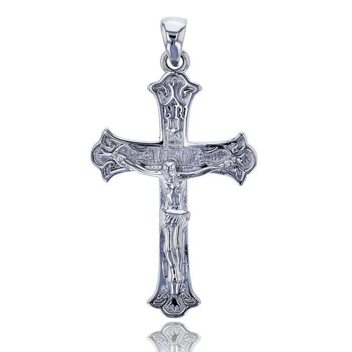 Silver Sterling Silver Rhodium Polished Religious Cross Pendant Necklaces