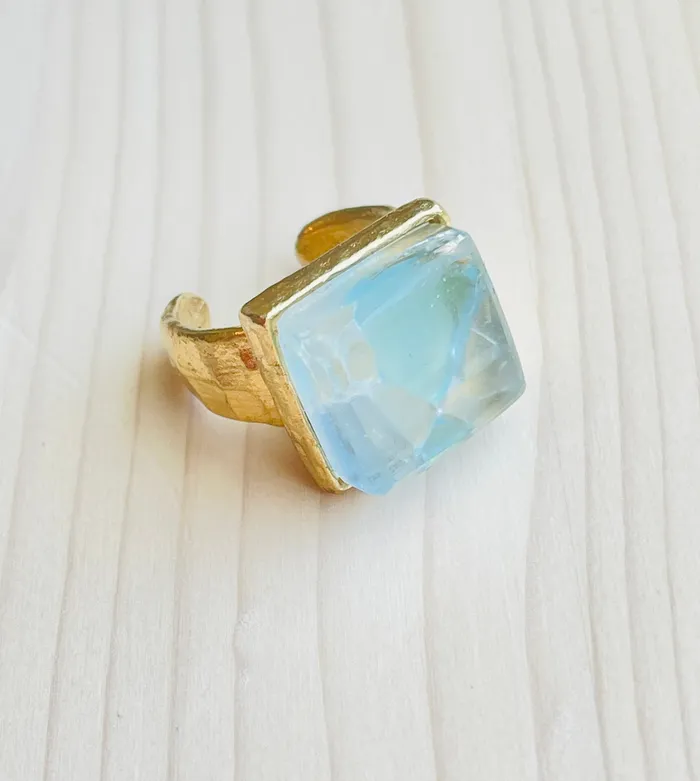 Smart Glass Rings Gold Pastel Mosaic Glass Ring