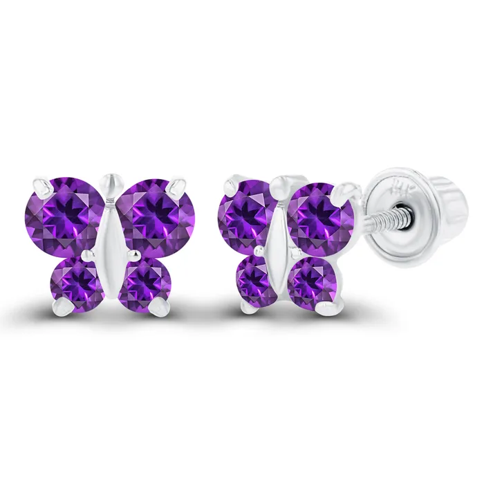 Sterling Silver Rhodium 175mm 250mm Round Amethyst Butterfly Screwback Earring Silver Earrings Sterling Silver Rhodium 175mm 250mm Round Amethyst Butterfly Screwback Earring Silver Earrings