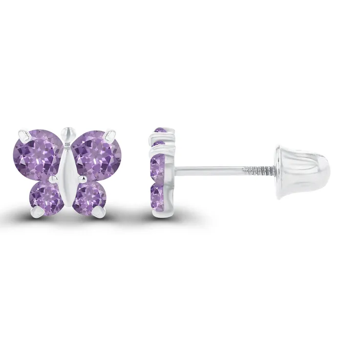 Sterling Silver Rhodium 175mm 250mm Round Amethyst Butterfly Screwback Earring Silver Earrings Sterling Silver Rhodium 175mm 250mm Round Amethyst Butterfly Screwback Earring Silver Earrings