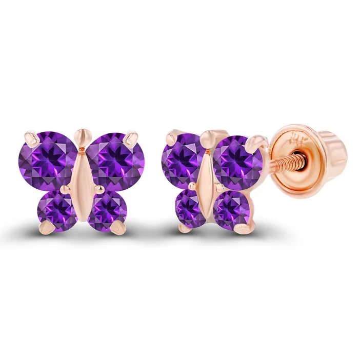 Sterling Silver Rhodium 175mm 250mm Round Amethyst Butterfly Screwback Earring Silver Earrings Sterling Silver Rhodium 175mm 250mm Round Amethyst Butterfly Screwback Earring Silver Earrings