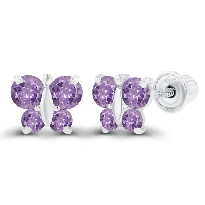 Sterling Silver Rhodium 175mm 250mm Round Amethyst Butterfly Screwback Earring Silver Earrings Sterling Silver Rhodium 175mm 250mm Round Amethyst Butterfly Screwback Earring Silver Earrings