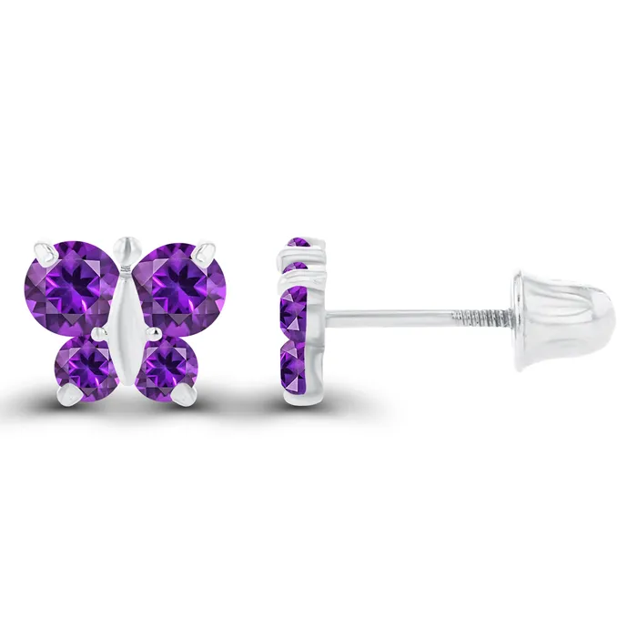 Sterling Silver Rhodium 175mm 250mm Round Amethyst Butterfly Screwback Earring Silver Earrings Sterling Silver Rhodium 175mm 250mm Round Amethyst Butterfly Screwback Earring Silver Earrings