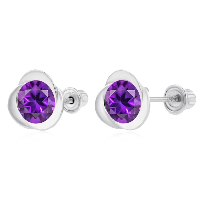 Sterling Silver Rhodium 6mm Round Amethyst Invert Screwback Earrings Silver Earrings Sterling Silver Rhodium 6mm Round Amethyst Invert Screwback Earrings Silver Earrings