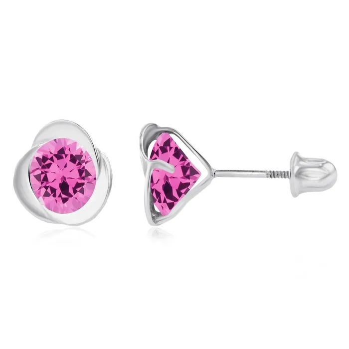 Sterling Silver Rhodium 6mm Round Amethyst Invert Screwback Earrings Silver Earrings