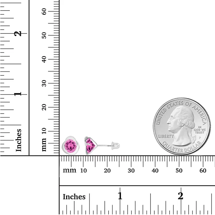 Sterling Silver Rhodium 6mm Round Amethyst Invert Screwback Earrings Silver Earrings