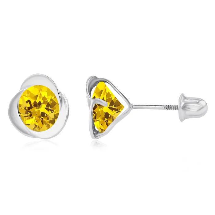 Sterling Silver Rhodium 6mm Round Amethyst Invert Screwback Earrings Silver Earrings