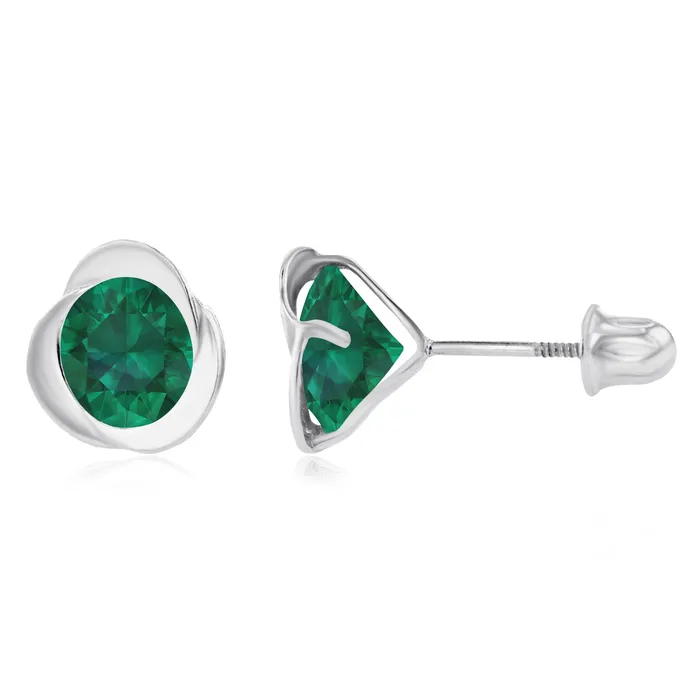 Sterling Silver Rhodium 6mm Round Amethyst Invert Screwback Earrings Silver Earrings