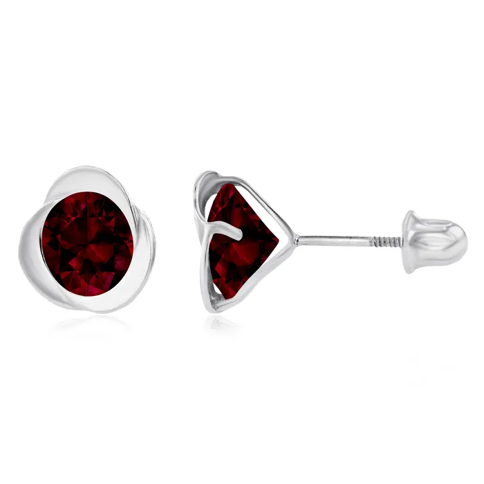 Sterling Silver Rhodium 6mm Round Amethyst Invert Screwback Earrings Silver Earrings