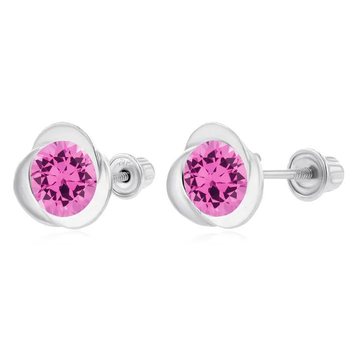Sterling Silver Rhodium 6mm Round Amethyst Invert Screwback Earrings Silver Earrings