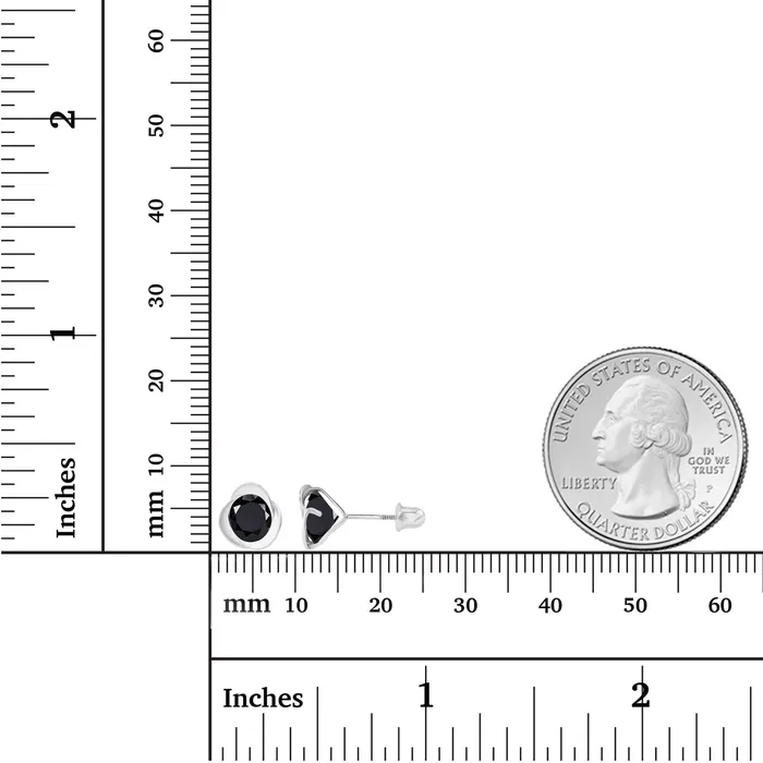 Sterling Silver Rhodium 6mm Round Amethyst Invert Screwback Earrings Silver Earrings