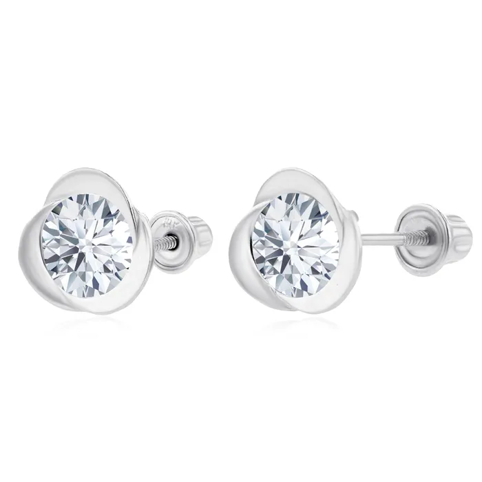 Sterling Silver Rhodium 6mm Round Amethyst Invert Screwback Earrings Silver Earrings