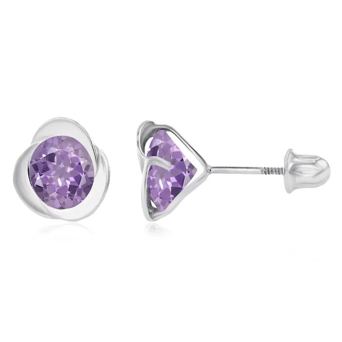 Sterling Silver Rhodium 6mm Round Amethyst Invert Screwback Earrings Silver Earrings
