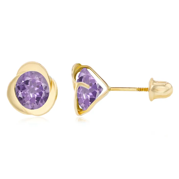 Sterling Silver Rhodium 6mm Round Amethyst Invert Screwback Earrings Silver Earrings