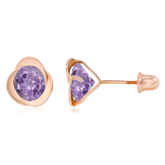 Sterling Silver Rhodium 6mm Round Amethyst Invert Screwback Earrings Silver Earrings