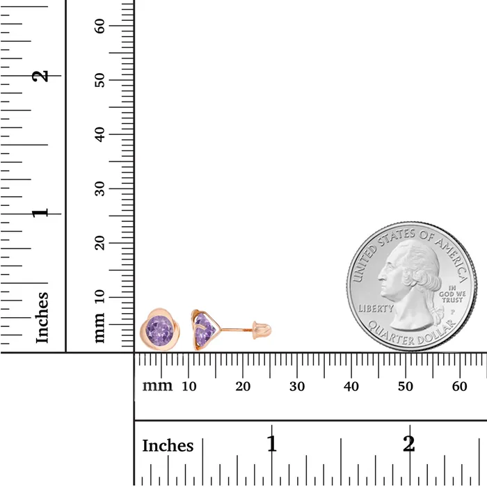 Sterling Silver Rhodium 6mm Round Amethyst Invert Screwback Earrings Silver Earrings