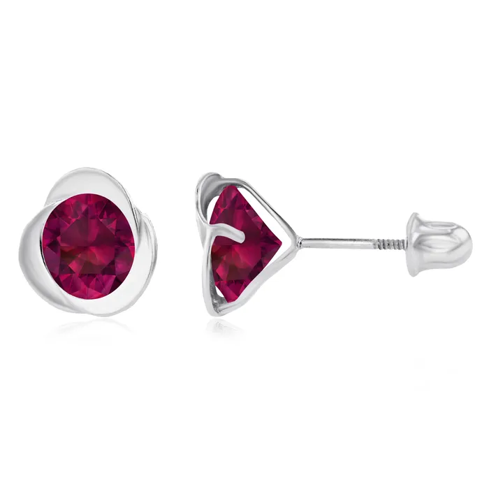 Sterling Silver Rhodium 6mm Round Amethyst Invert Screwback Earrings Silver Earrings