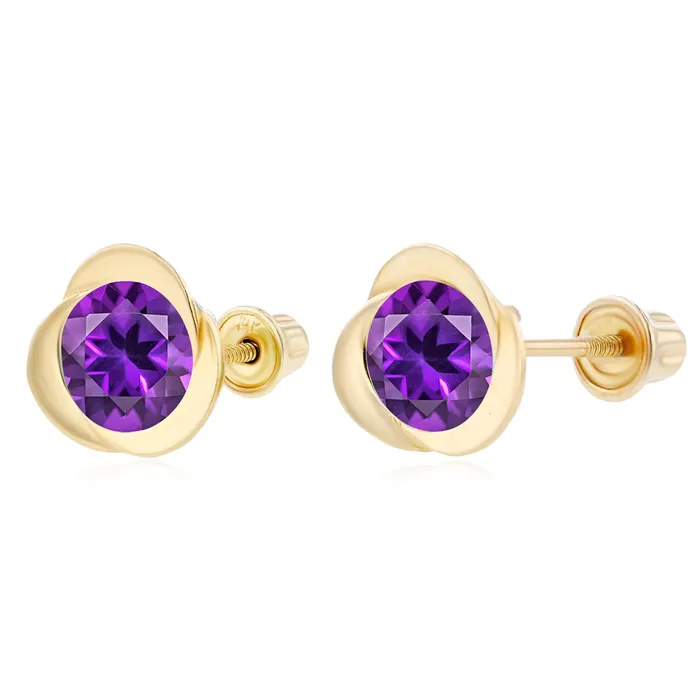 Sterling Silver Rhodium 6mm Round Amethyst Invert Screwback Earrings Silver Earrings