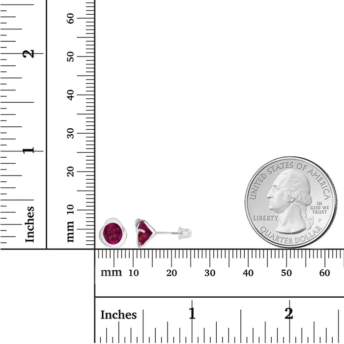 Sterling Silver Rhodium 6mm Round Amethyst Invert Screwback Earrings Silver Earrings