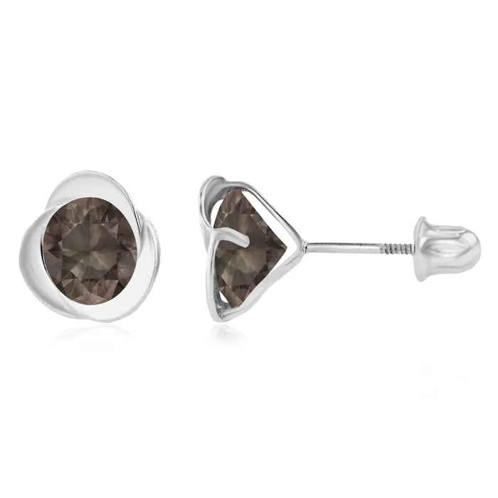 Sterling Silver Rhodium 6mm Round Amethyst Invert Screwback Earrings Silver Earrings