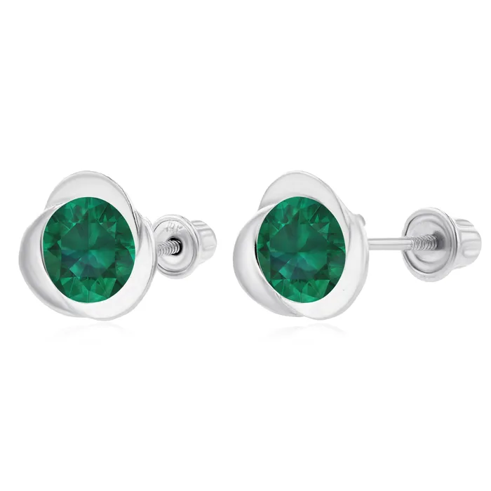 Sterling Silver Rhodium 6mm Round Amethyst Invert Screwback Earrings Silver Earrings