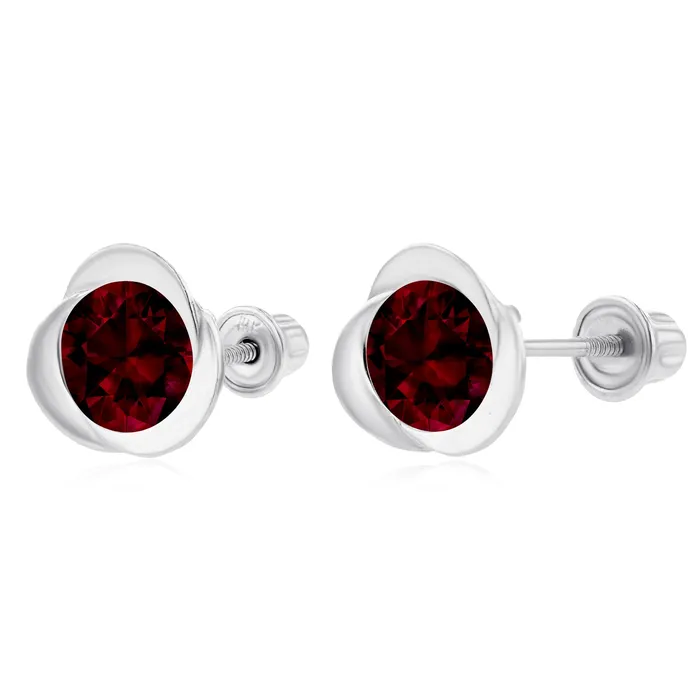 Sterling Silver Rhodium 6mm Round Amethyst Invert Screwback Earrings Silver Earrings