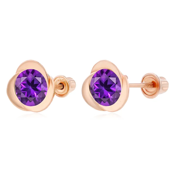 Sterling Silver Rhodium 6mm Round Amethyst Invert Screwback Earrings Silver Earrings