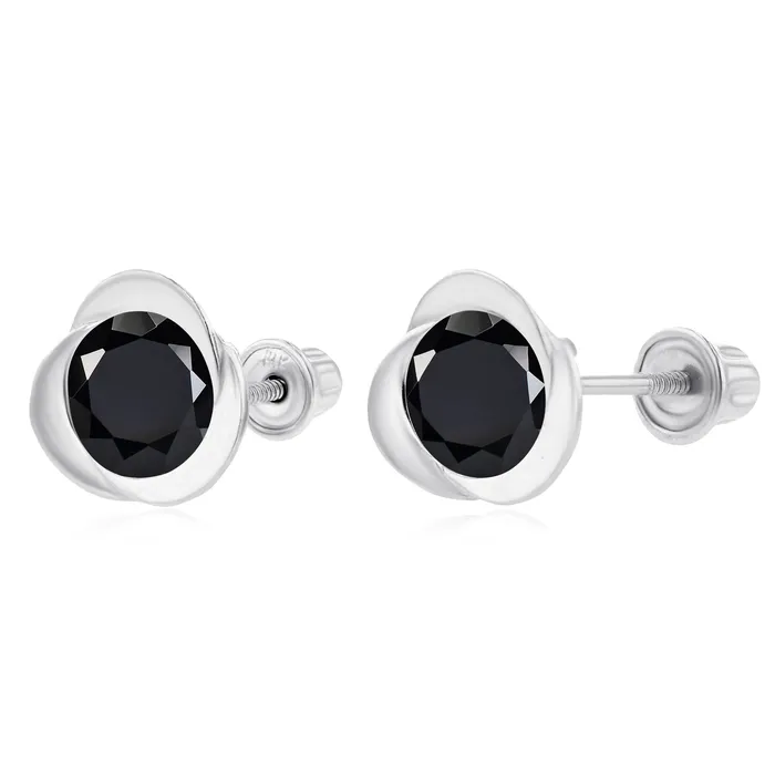 Sterling Silver Rhodium 6mm Round Amethyst Invert Screwback Earrings Silver Earrings