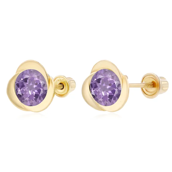 Sterling Silver Rhodium 6mm Round Amethyst Invert Screwback Earrings Silver Earrings