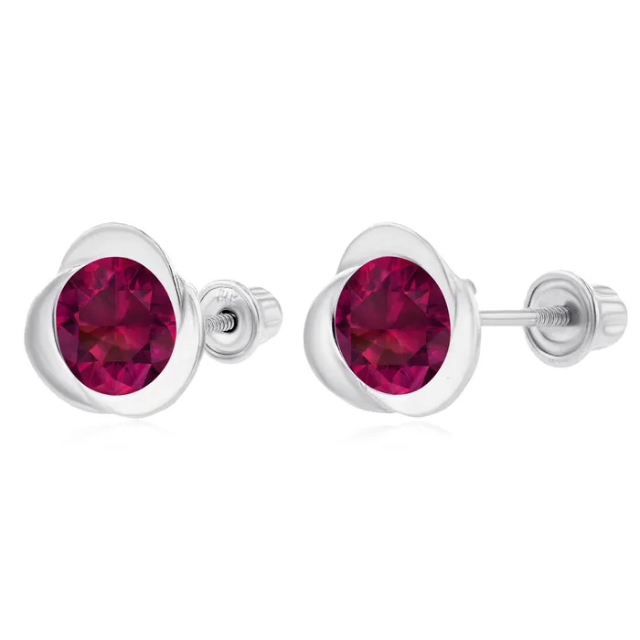 Sterling Silver Rhodium 6mm Round Amethyst Invert Screwback Earrings Silver Earrings