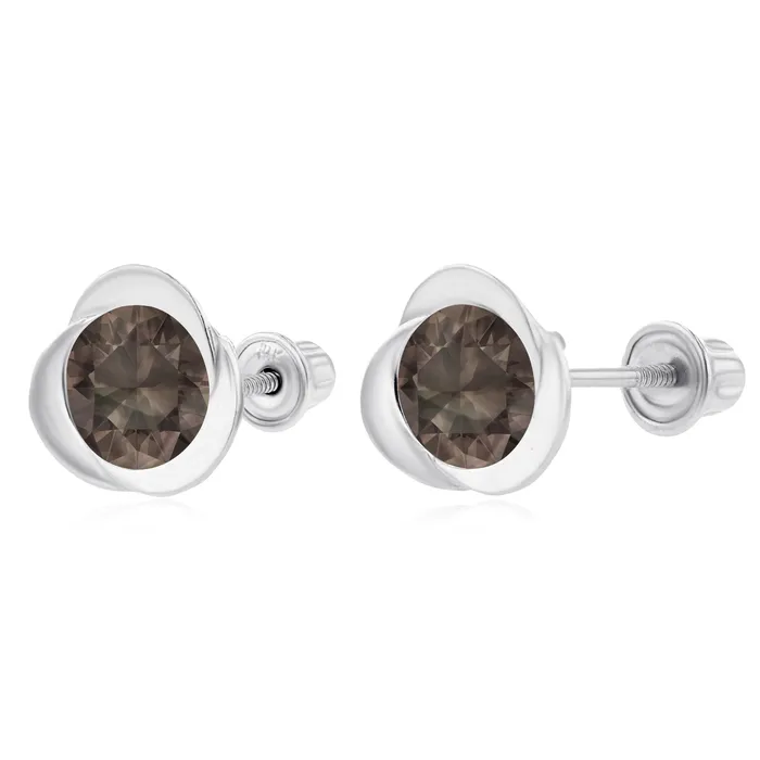 Sterling Silver Rhodium 6mm Round Amethyst Invert Screwback Earrings Silver Earrings