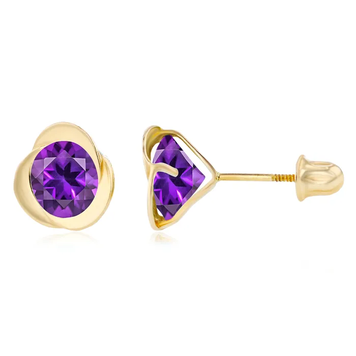 Sterling Silver Rhodium 6mm Round Amethyst Invert Screwback Earrings Silver Earrings