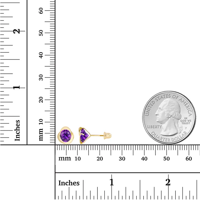 Sterling Silver Rhodium 6mm Round Amethyst Invert Screwback Earrings Silver Earrings