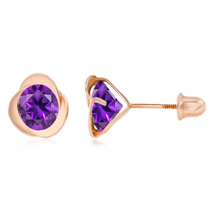 Sterling Silver Rhodium 6mm Round Amethyst Invert Screwback Earrings Silver Earrings