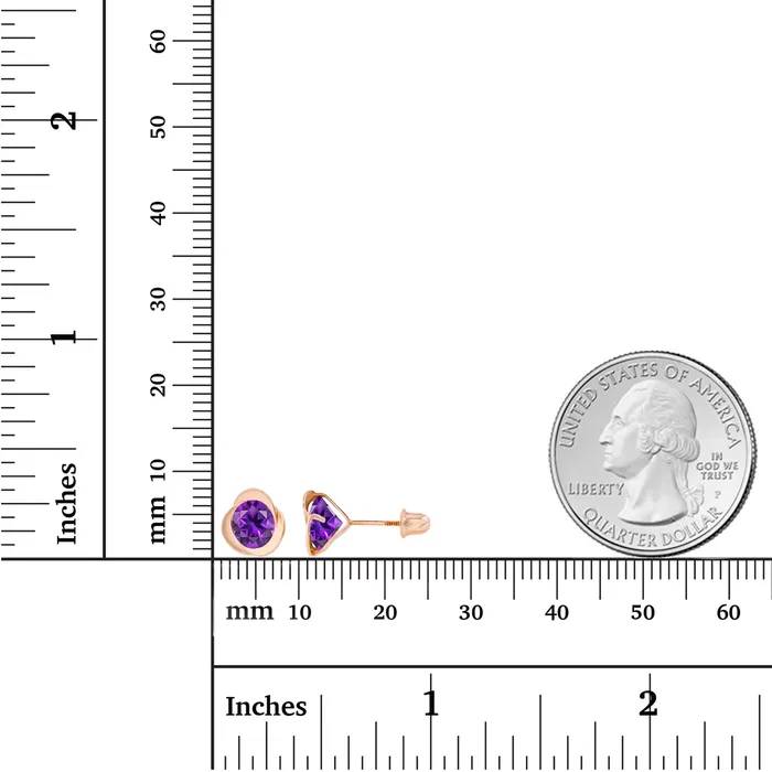 Sterling Silver Rhodium 6mm Round Amethyst Invert Screwback Earrings Silver Earrings