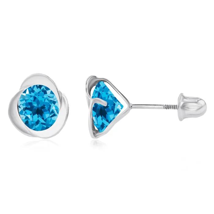 Sterling Silver Rhodium 6mm Round Amethyst Invert Screwback Earrings Silver Earrings