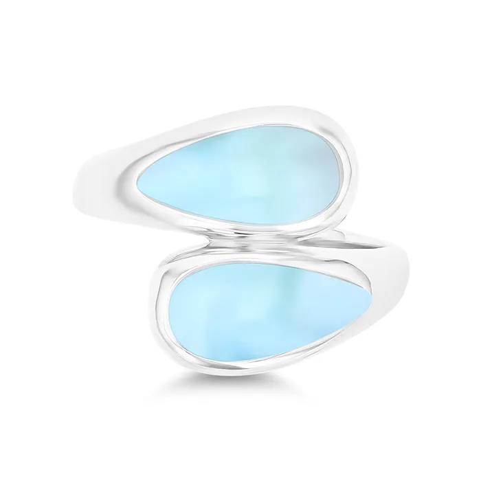 Sterling Silver Rhodium Larimar Bypass Fashion Ring Silver Rings