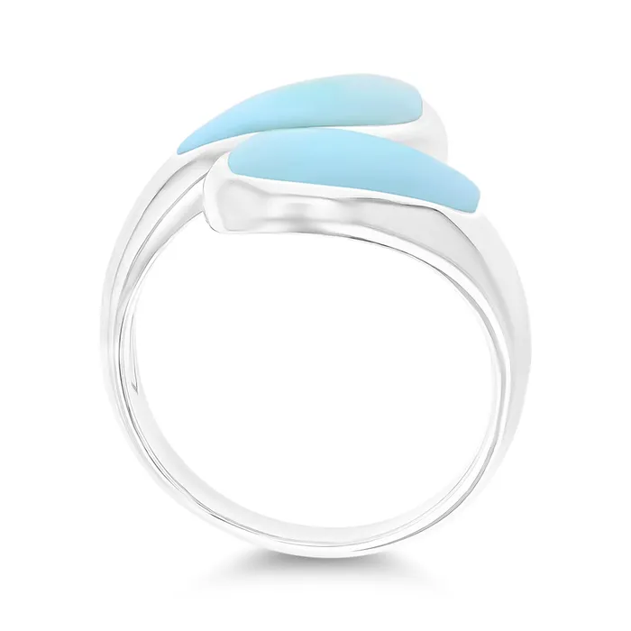 Sterling Silver Rhodium Larimar Bypass Fashion Ring Silver Rings